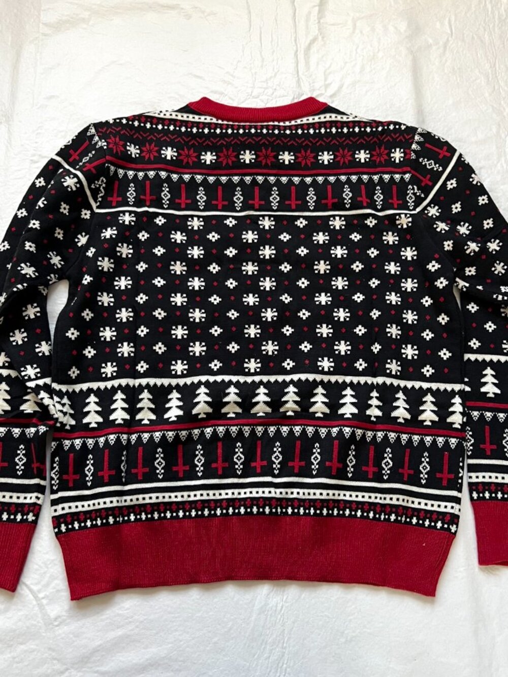 Ugly Christmas Sweater black red white knit Hail Santa Adult Large pullover - Picture 2 of 6